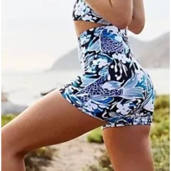 Free People Movement Koi Fish High-Waisted Bike Shorts | Size M | Ocean-Inspired - Picture 2 of 5